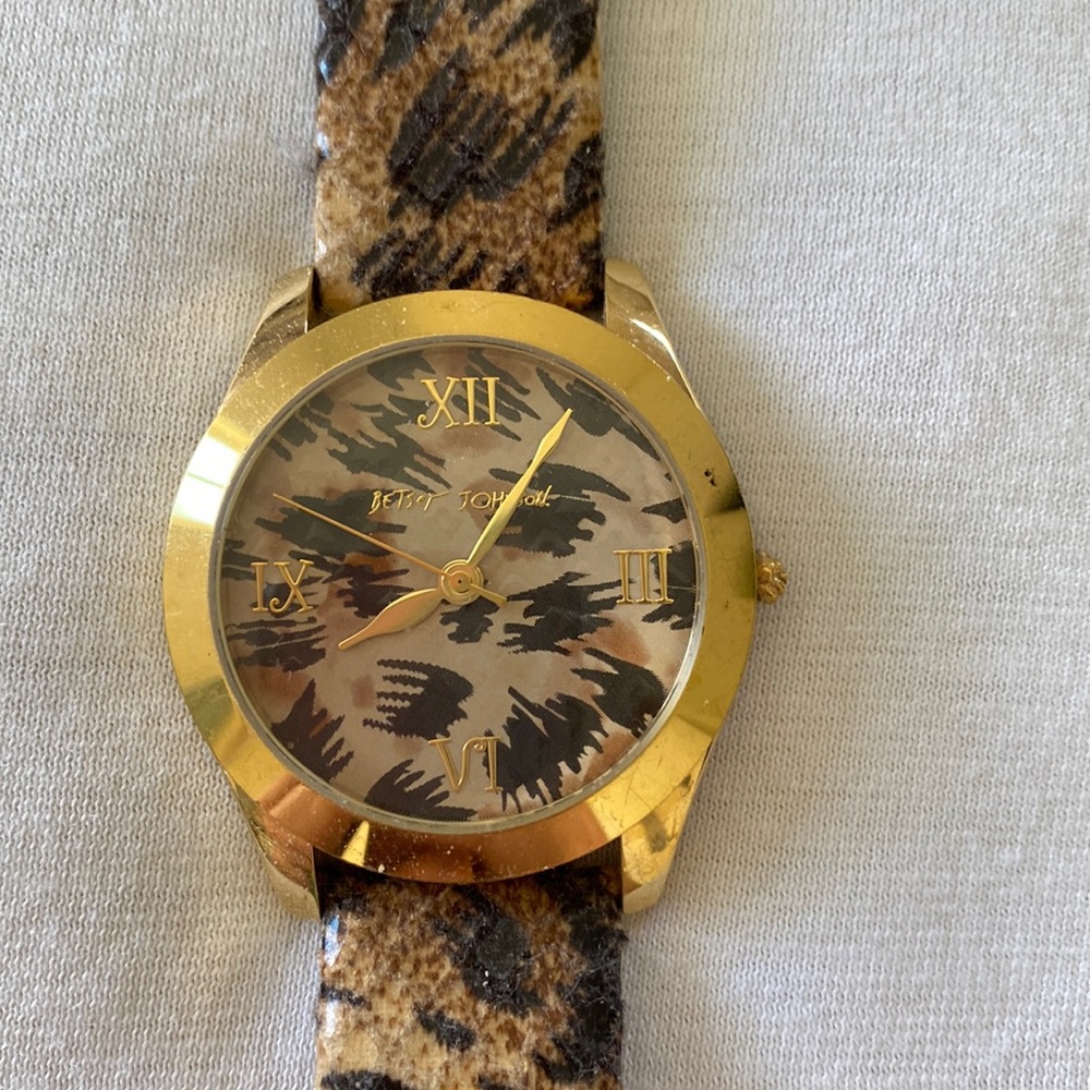 Betsey Johnson leather leopard watch